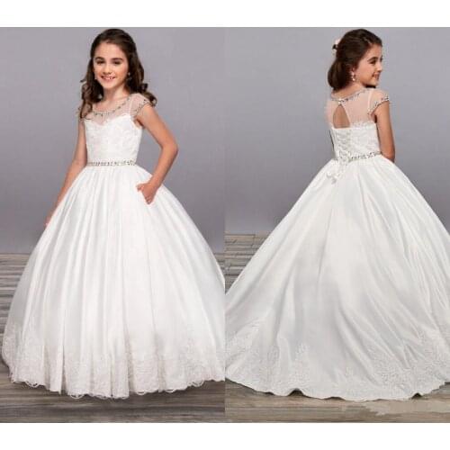 Flower Girl Dresses Sleeveless O-Neck Sashes Cascading Kids Princess Girls First Communion Party fluffy Dresses