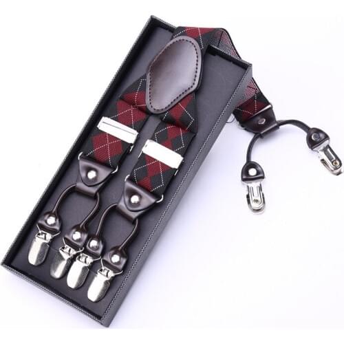 Suspenders for man Gallus Y-back Elastic Braces Suspender For Trousers Pants Holder Box Top Quality 6 Clip Adjustable 3.5cm wide