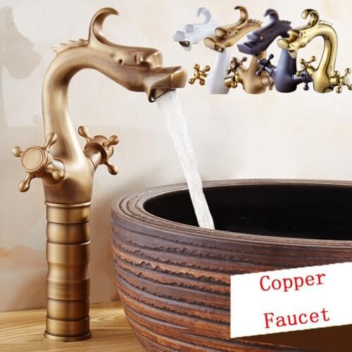 8 Type Retro bathroom white gold basin faucet, Copper dragon style basin faucet antique, Brass basin faucet hot and cold vintage