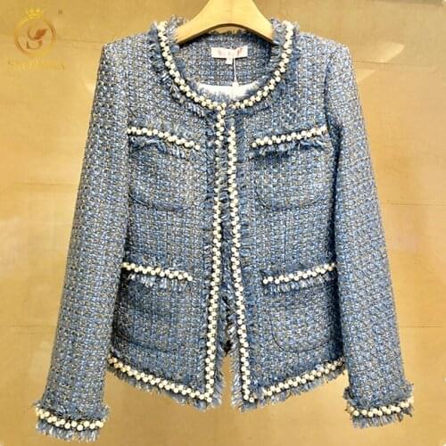 SMTHMA High Quality 2021 Newest Fashion Winter Runway Designer Jacket Womens Luxury Beading Tassel Tweed Woolen Outwear