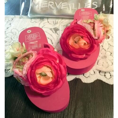 Special Design High Quality Women Casual Wear Flip Flops Handmade Floral High Heel Summer Time Wear Shoes B13