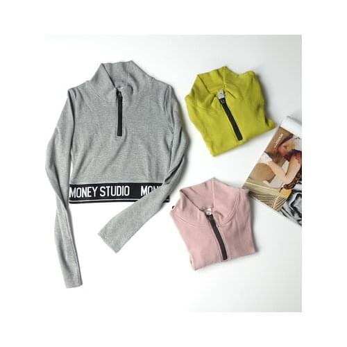 Athletic Sport Shirts Umbilicus Exposure Long Sleeve Fitness coat Yoga Crop Tops Thumb Gym Jacket Workout Letter Sweatshirts