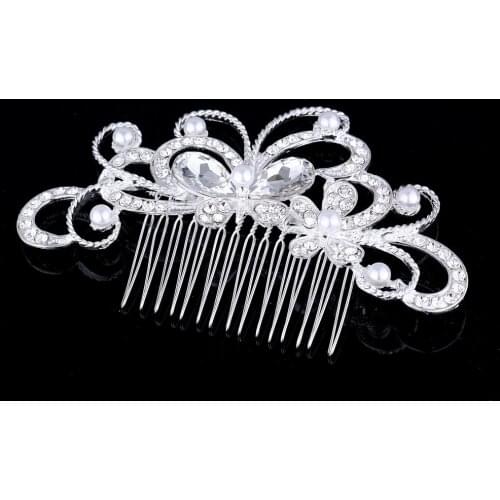 Crystal Rhinestone Wedding Comb Tiara Bride Headpiece Silver Plated Bridal Hair Accessories for Women