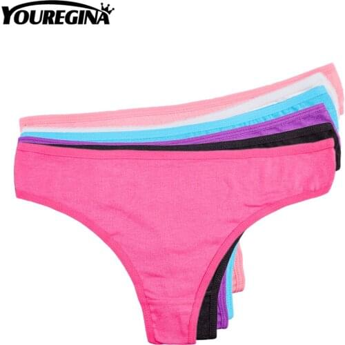 YOUREGINA Women Cotton Sexy Thongs G-strings Panties Underwear Lingerie Briefs 6pcs/lot Solid Simple M L XL Comfortable Elegant