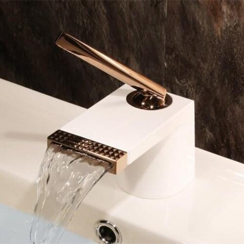 Vidric New Arrivals white and gold Bathroom Faucet hot and cold Crane Brass Basin Faucet Waterfall Sink Faucet Single Handle wat