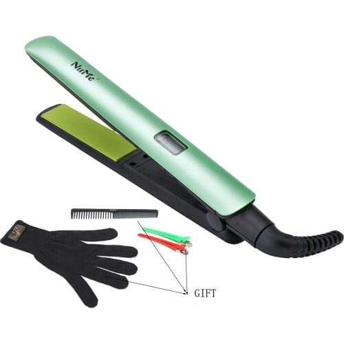 Professional Hair Straightener green LCD display Ceramic Flat Iron Hair curler Curling iron Hair iron 2in1 Straightener&curler