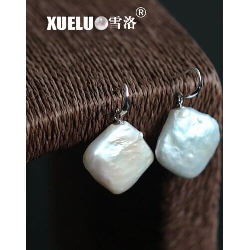 XUELUO Fashion Real Natural Square Baroque Fresh water Pearl Earrings Jewelry for gifts