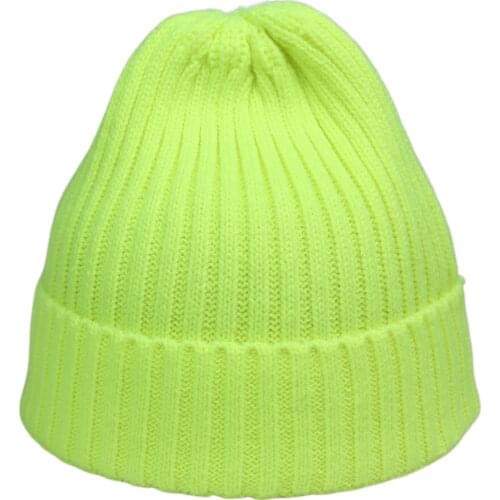 Bright Plain Knit Beanie Winter Womens Hats Blank Crochet Striped Skullies Cap Neon Yellow Hot Pink Grey White