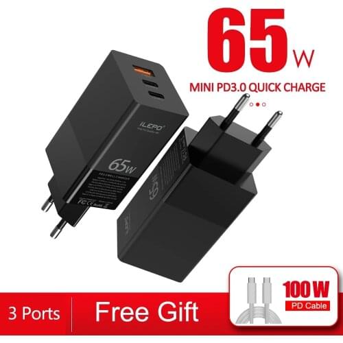 ILEPO 65W GaN USB C Charger With 100W Cable Quick Charge QC4.0 PD3.0 PD Type C Fast USB Charger For iPhone12 Pro Samsung Macbook