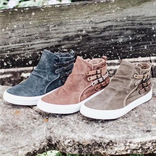 2021 Women Ankle Gladiator Denim Flats Autumn Flat Shoes Woman Boot Causl Zipper Fashion Female Shoes Plus Size Footwear