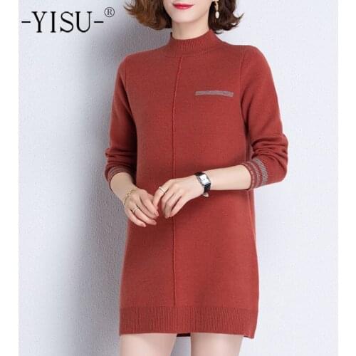 YISU Winter Women Sweater Solid color Turtleneck Long section Female Jumper Thicken Knitted pullover Warm Winter top