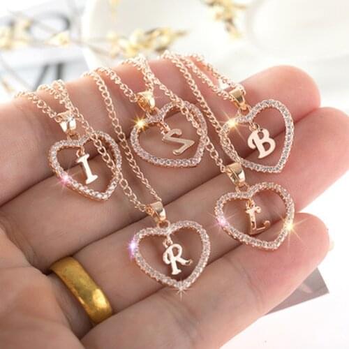 Womens Jewelry Name Initials Heart Pendant Necklace 26 Letters Zircon Love Necklaces Girls Gifts The First Letter Accessories