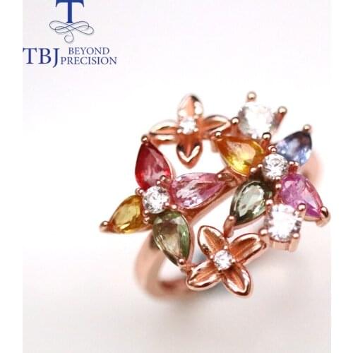 100% Natural 3ct Fancy color sapphire Ring pear 3*5mm flower ring 925 sterling silver for women wife nice gift birthday party