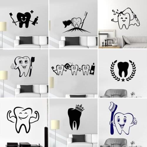 20 Styles Tooth Vinyl Wall Sticker Brush Dentist Dental Cleaning Dental Doctor Home Decor Bathroom Decal Gift