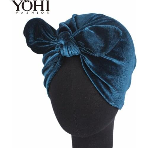 2018 Hot New luxury velvet rabbit ear Turban Hats Women soft velvet chemo hat Bandana Hairband Chemo Cap