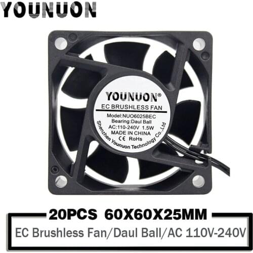 50 Pieces 60mm 6cm 6025 EC Motor Brushless Fan 60x60x25mm AC 110V-240V Cooling Cooler Fan Axial Industry Cooling Fans