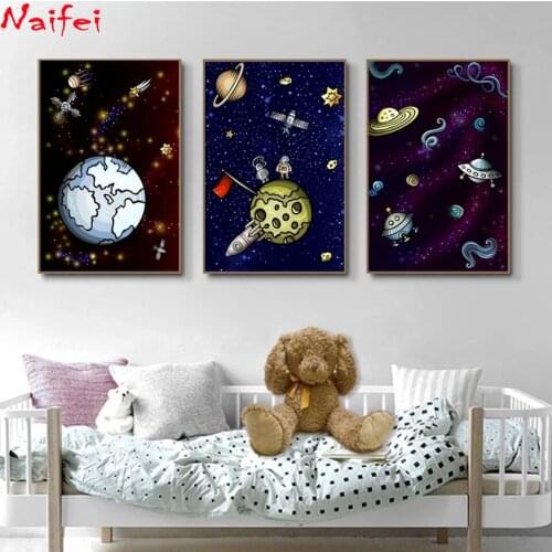 Diy Diamond Embroidery Cartoon Spaceship Planet Cross Stitch New Arrival Diamond Painting Full Drill Mosaic Childrens Room Deco