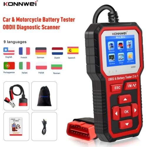 KW681 Car battery tester OBDII diagnostic scanner tool 2in1 battery tester car diagnostic tool supports online upgrade printing