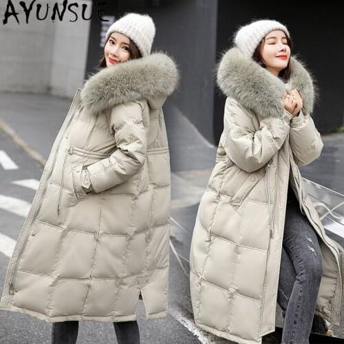 AYUNSUE 90% White Duck Down Jacket Long Winter Women Coats Female Parkas Fox Fur Collar Hooded Korean Fashion 2020 Abrigo Mujer