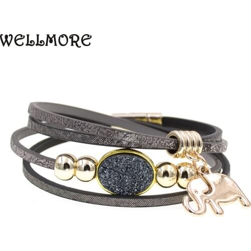 WELLMORE Elephant leather bracelets charm beaded bracelets for women girl gifts Bohemian wrap bracelets wholesale dropshipping