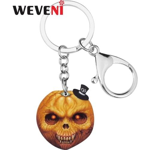 WEVENI Acrylic Halloween Brown Pumpkin Head Keychains Big Trouser Keyring Jewelry For Women Men Classic Gift Wallet Decoration