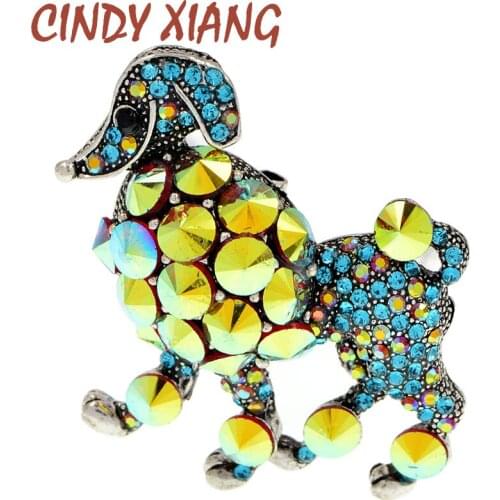 CINDY XIANG 2 Colors Available Rhinestone Dog Brooches For Women And Men Crystal Poodle Pins High Quality Summer Jewelry Gift