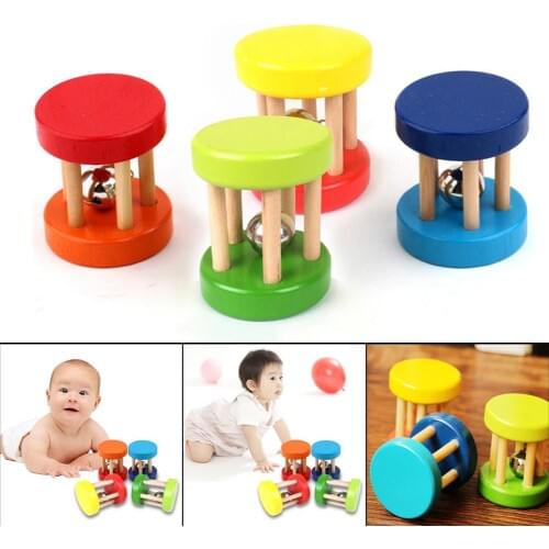 Baby 1pcs Montessori Wooden Cage Rattles Toy Musical Hand Bell Instruments Shaking Handbell Toys Intellectual Educational Toys