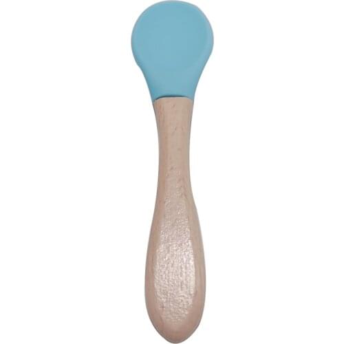Baby Wooden Silicone Spoon Tableware Children Food Supplement Tableware Safety Feeding Wooden Handle Training Spoon
