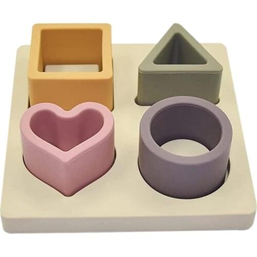 Baby Soft Nesting Sorting Stacking Toys Silicone Block Shape Toys Recognition Learning Development Toys Jigsaw Puzzles