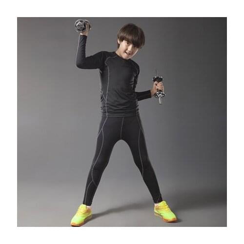 Childrens Sports Tracksuits Quick-Dry Elastic Fitness Wear Basketball Soccer Running Base Long Sleeve Training Set
