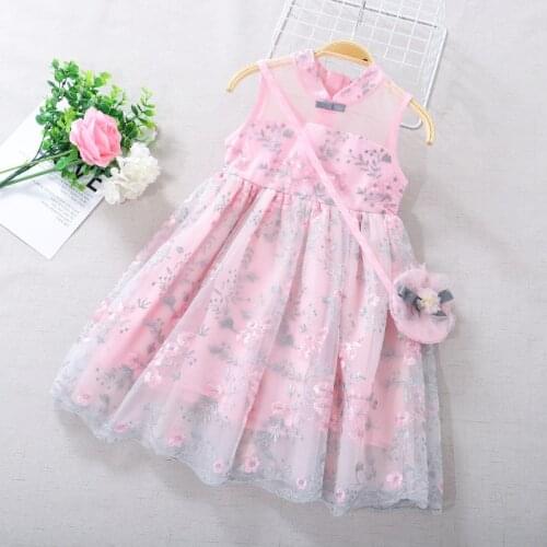 Girls embroidered dress 2020 new baby girl sleeveless mesh dresses little girl princess birthday dress children costume 3-10Year