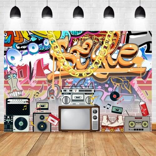 Hip Pop 80s 90s Backdrop Graffiti Rock Radio Photography Backdrops Vintage 90s 80s Themed Party Decoration Background for Photo