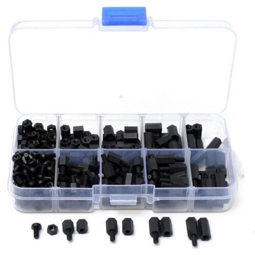 GTBL 300pcs M3 Nylon Black M-F Hex Spacers Screw Nut Assortment Kit Stand-off Set