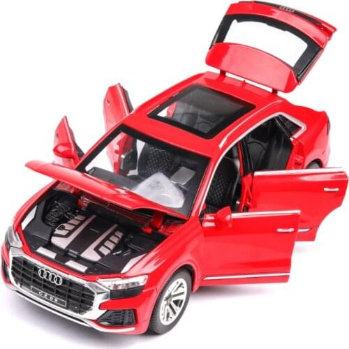 Simulation 1:24 childrens alloy toy Q8 with sound and light door return force car model ornament childrens birthday gift