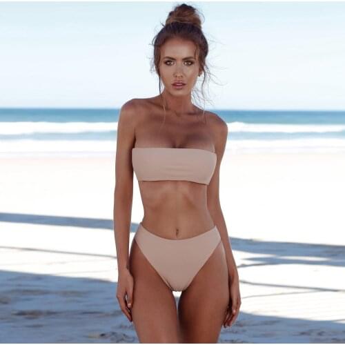Solid High Waiste Bikini Set Bandeau Bandage Push-up Sexy Brazilian Swimsuit Women Swimwear Summer Beachwear Stroje Kapielowe Da