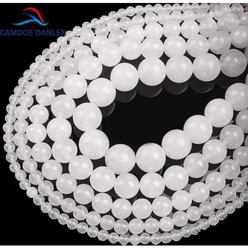 A Quality Natural White Jades Stone Round Chalcedony Loose Beads 4 6 8 10 12 14mm Diy Handicraft Charms Beads For Jewelry Making