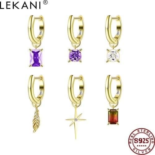 LEKANI 1 PC Single Earring For Women S925 Sterling Silver Inlay Cubic Zirconia Drop Earring Six Choose Trendy Fine Jewelry