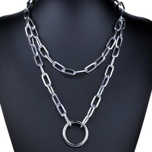 Lover Punk Double Chain Necklaces Women Men Choker Lock Pendant Necklace Emo Gothic Grunge Jewelry Sweater Friendship Gifts