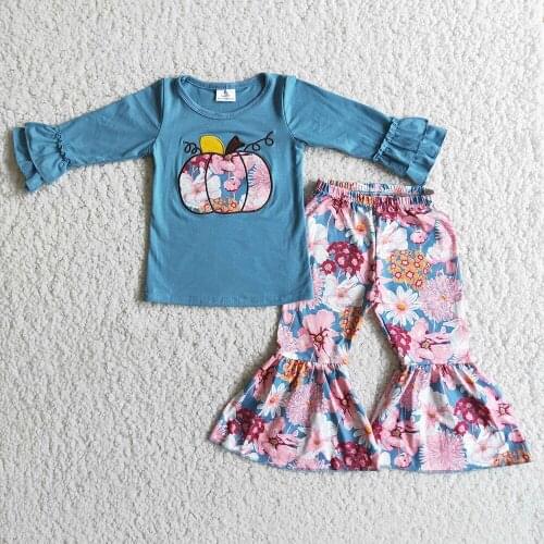 Fashion children halloween outfit girl short sleeve shirt match pants 2pcs set baby girls cartoon pattern outfit with bow