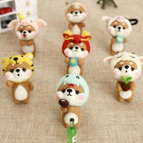 Non-Finished Felt Kit Handmade Animal Dragon Sheep Tiger Rabbit Mouse Doll Wool Felt Craft Needle Kit DIY At Home Giftkids