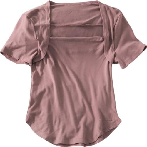 The new slim French square collar short-sleeved solid color T-shirt women