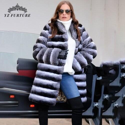 2021 New Winter Women Real Chinchilla Color Rex Rabbit Fur Coat Mandarin Collar Fur Coat From Natural Jacket Real Fur Outwear