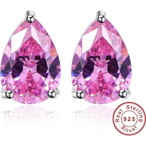 Drop Shipping Pink Topaz Earring Stick Water Drop Stone Stud Earring Piercing 925 Sterling Silver Jewelry For Friends Gift