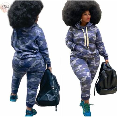 Plus Size Sweatsuits Women Two Piece Set Camouflage Tracksuit Hoodie Top Sweatpants Streetwear Sport Suit Wholesale Dropshipping