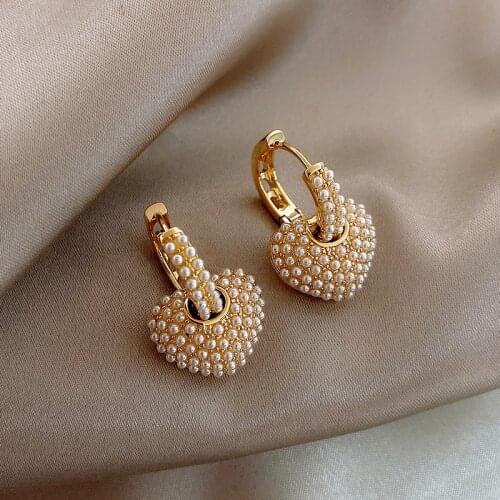Top Quality Fashion Full Pave Premium Small Pearls Heart Style Dual Used Hoop Earrings For Women Party Wedding Jewelry