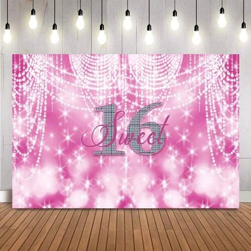 Sweet sixteen birthday backdrop pink glitter light background for photo studio white glitter light photo background sutido