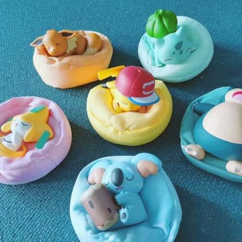 Sleeping Pokemons Anime Figures Snorlax Eevee Bulbasaur Jirachi Komala Pika Pokemons Action Figure Dolls Toys Collection Figuras