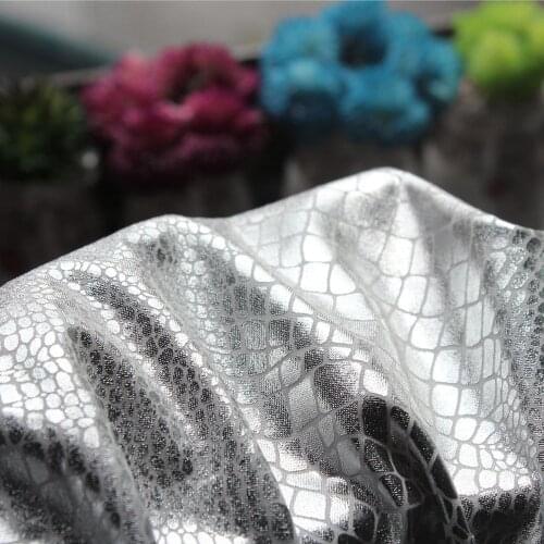 Silver Coating Stretch Fabric Crocodile Skin Texture DIY Legging Pants Dress Stage Decor Metallic Designer Fabric 50*155cm