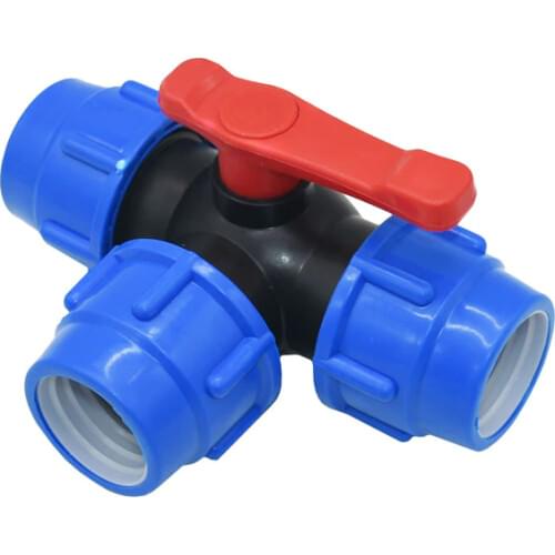 T-Type 32/40/50/63mm Pe Tube Tee Ball Valve Garden Tap Tee Water Splitter DN25 DN32 DN40 DN50 Connector 1pcs