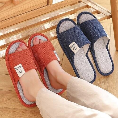 PVC Linen Deodorant Thick Platform Slippers Indoor Slipper Soft Anti-Slip Couples Home Floor Slides Ladies Summer Shoes